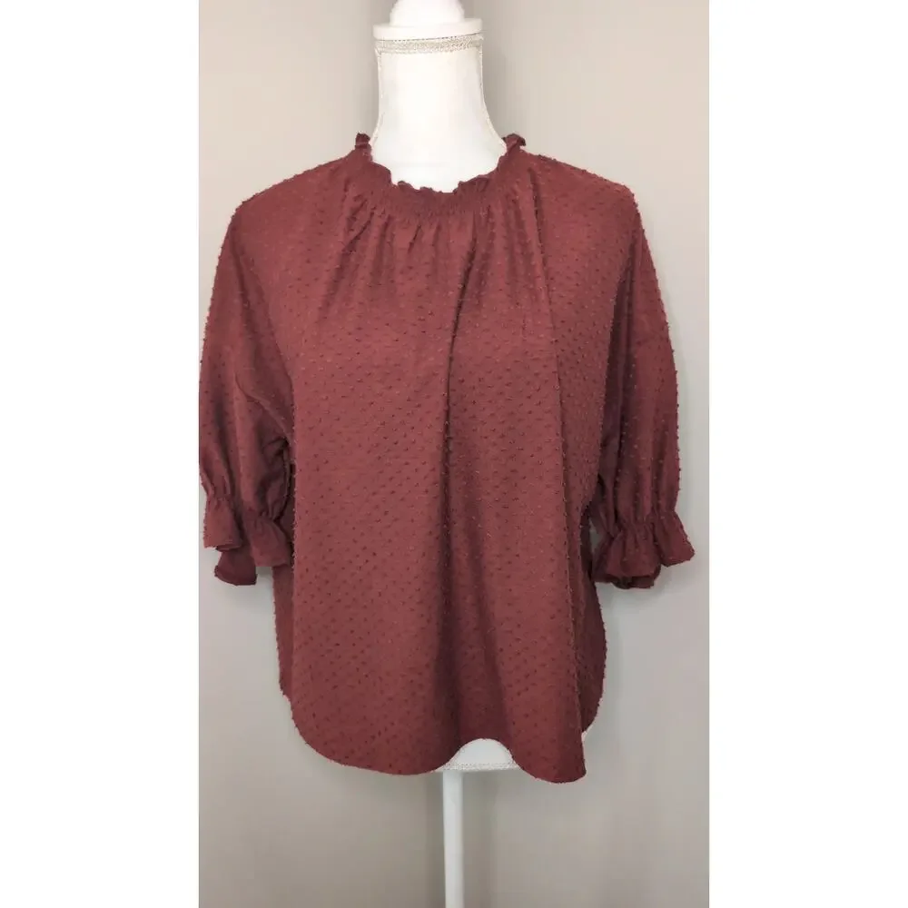 Madewell Texture & Thread Swiss Dot Blouse Medium Boho Romantic Top